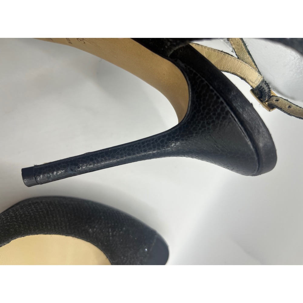 Jimmy Choo Glitter Peep Toe Slingback Heels Black Made‎ in Italy Size 38 - Picture 7 of 8
